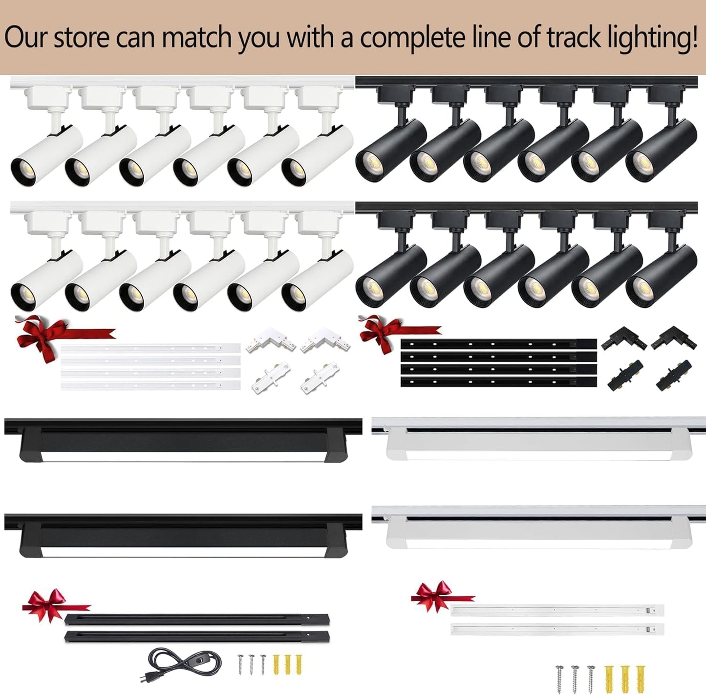 H Type Track Lighting Rail for Track Lighting System 3.28FT Single Circuit 3-Wire-1 H Track Rail with Extra I Connector and End Caps Value Set