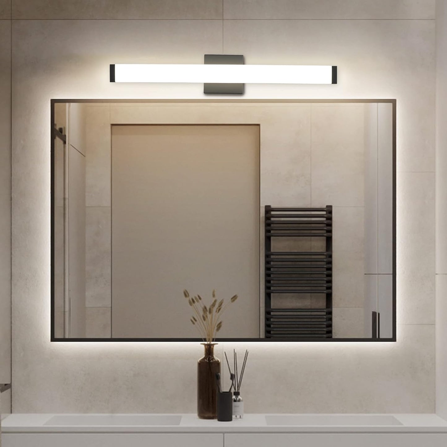 Bathroom Vanity Light Brushed Nickel Square LED 24 Inch 14W 4000K Natural White Light Wall Bar Lighting Fixtures over Mirror (Matte Black, 24In)