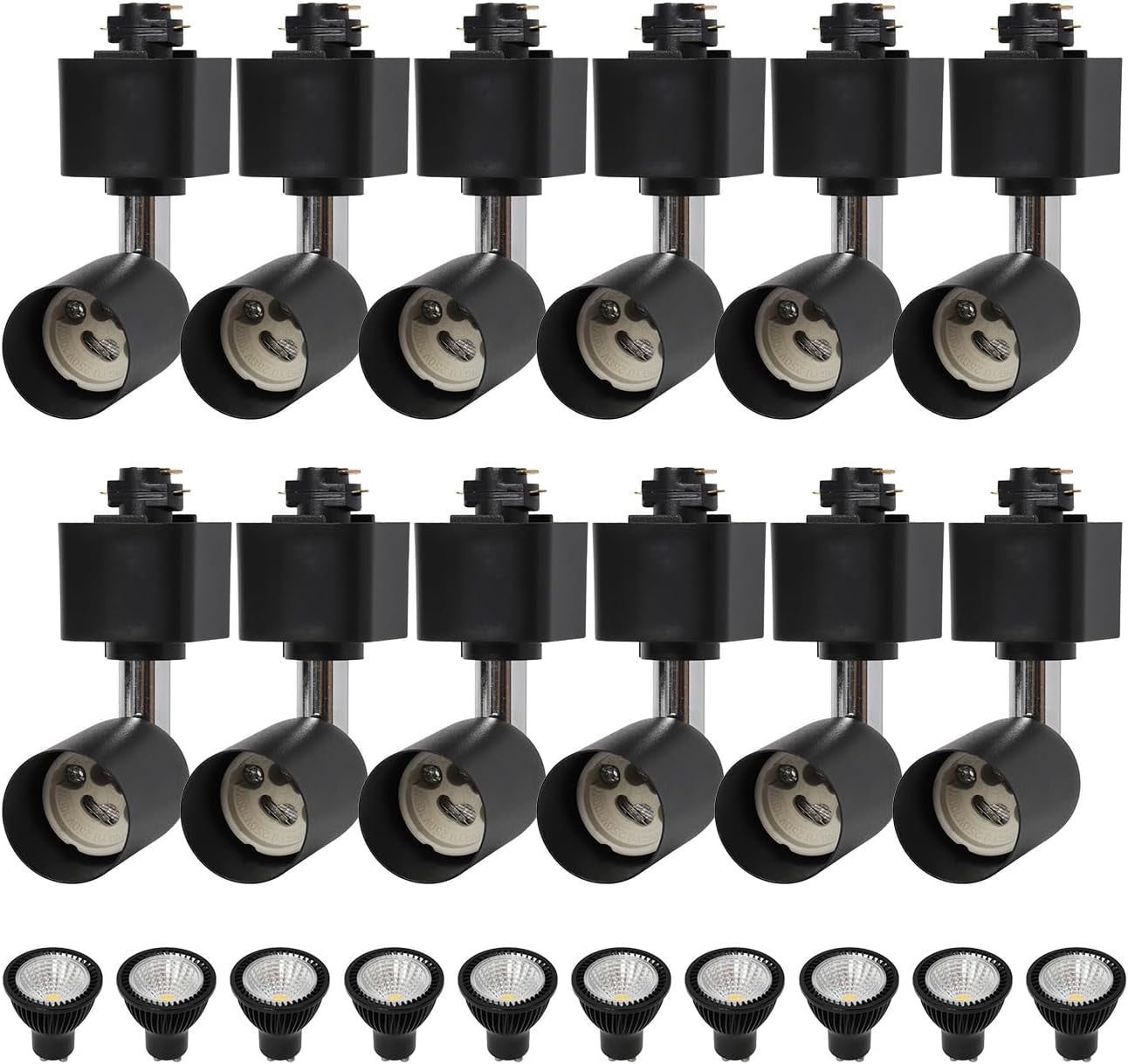 EAGLOD 10W H Track Lighting Heads with GU10 Bulb, Track Light Heads,Dimmable Halo Type Adapter,110V Track Light Replacement Fixtures,3000K Warm White Ceiling Spotlight for Accent,Home 12Pack (Black)