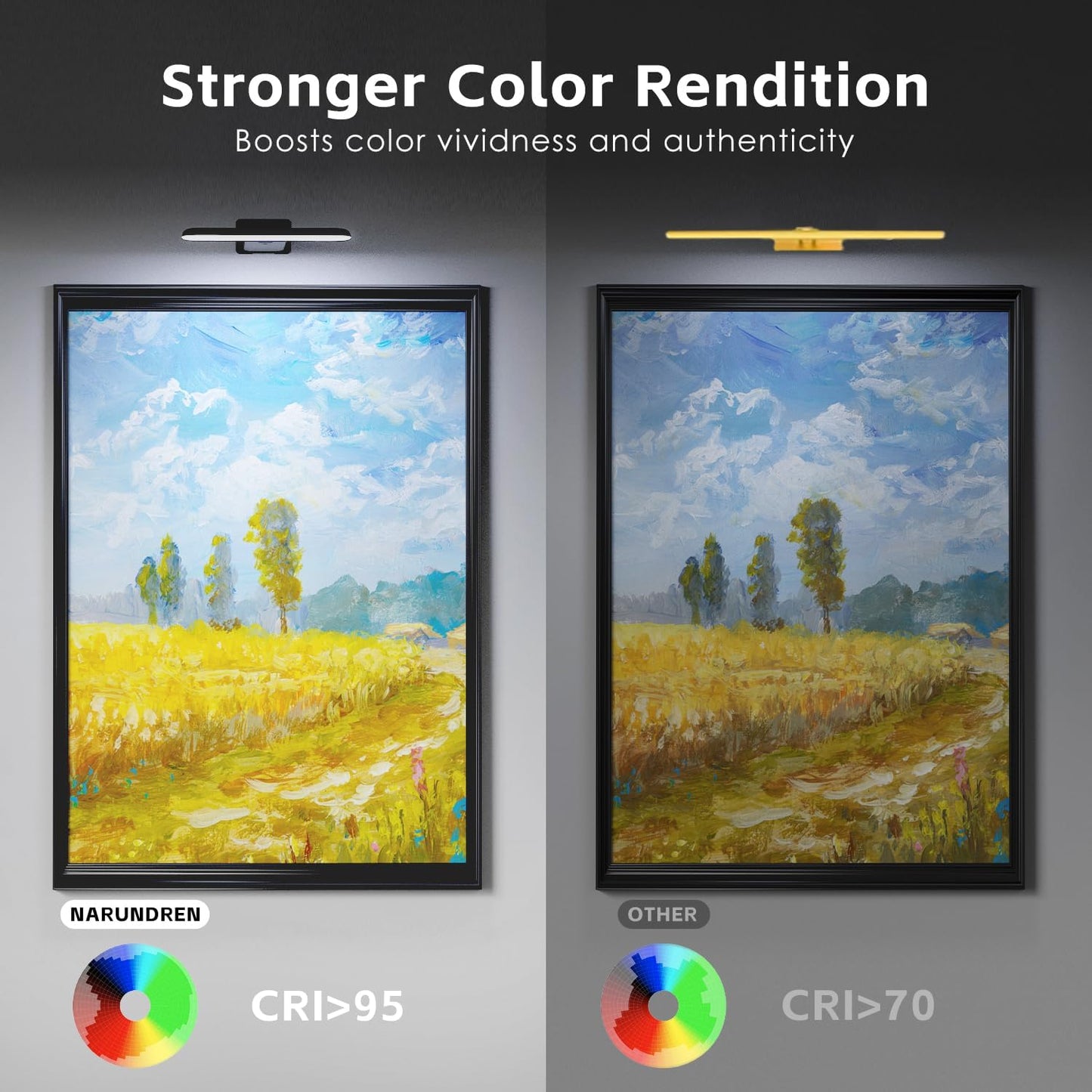 Picture Lights Battery Operated with Remote, Rechargeable Picture Lights for Wall, 3Cct&Brightness Dimmable,300 LM, Sticker/Screw Installation, Art Light for Gallery, Artwork-Black