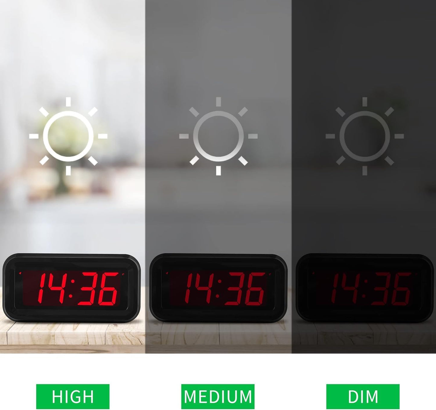 Alarm Clock, LED Digital Clock, Small Wall Clock, Battery Operated, Adjustable 3-Level Led Brightness, Dim Night Mode, 12/24Hr, Cordless, Constantly 1.2'' Digits Display for Bedroom/Travel,Easy to Set