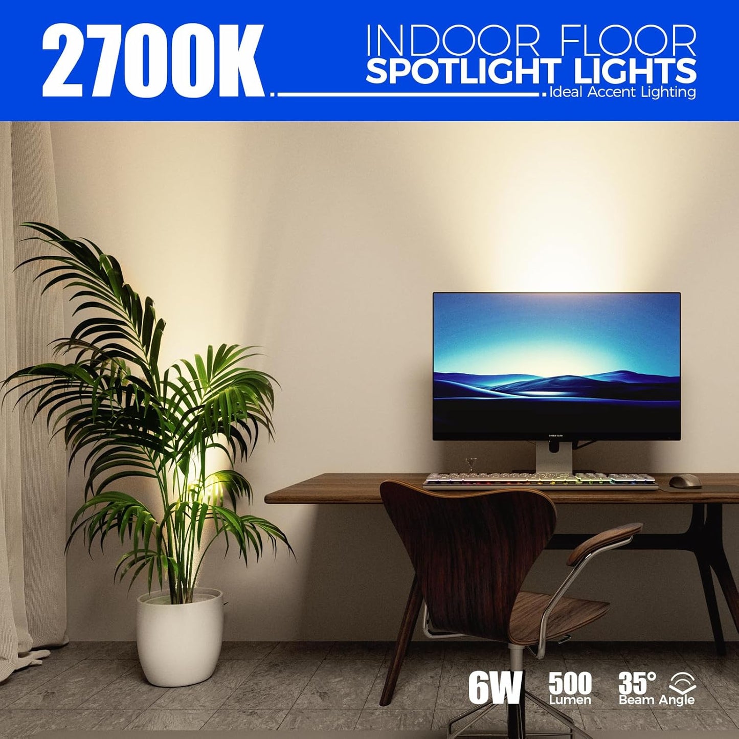 Barrina Uplighting Indoor Spotlight, 2700K E26 Bulb, 2 in 1 Detachable Tree up Lights Floor Can Light, Spotlights for Indoor Plants Picture Home, 6.56FT Plug Cord & Foot Switch, Black, 2 Packs