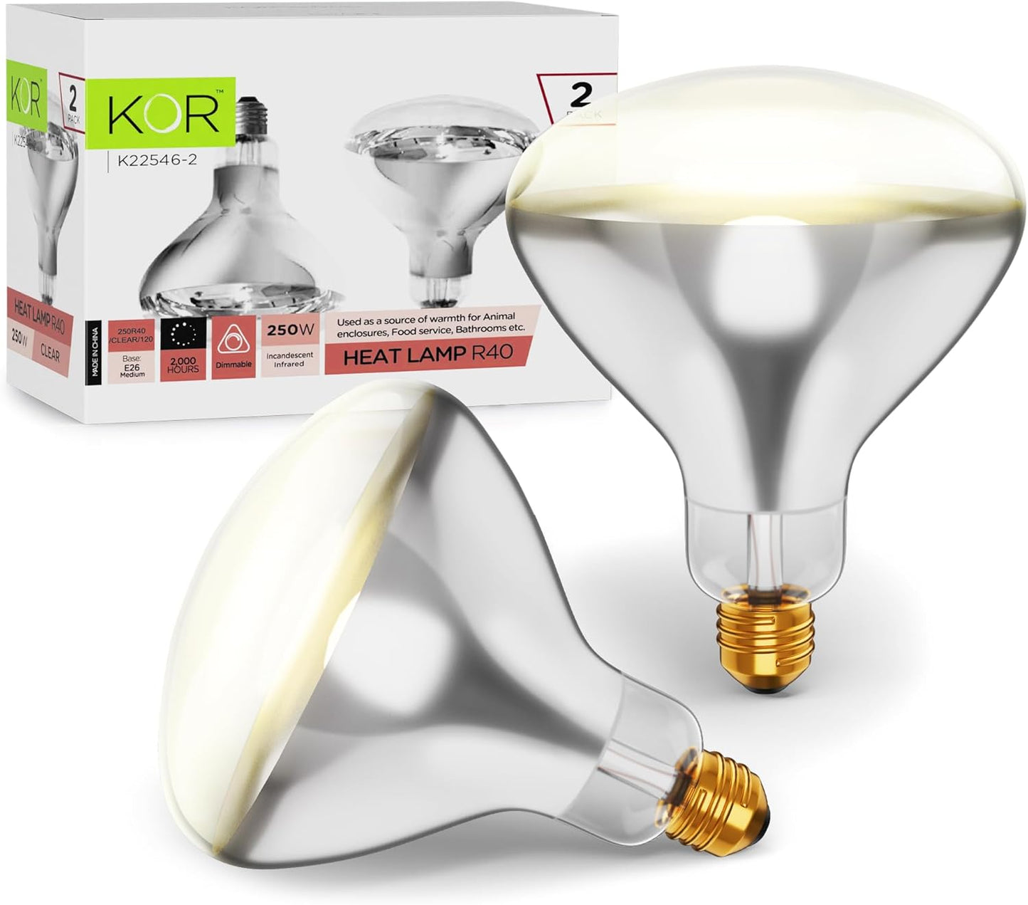 250R40/1 250-Watt, Incandescent R40 Reflector, Clear Head Lamp, Heat Flood Lamp Light Bulb, E26 Standard Medium Screw Base, 120V, 6,000 Hour Rated (Pack of 2-Clear-Heat Lamps)