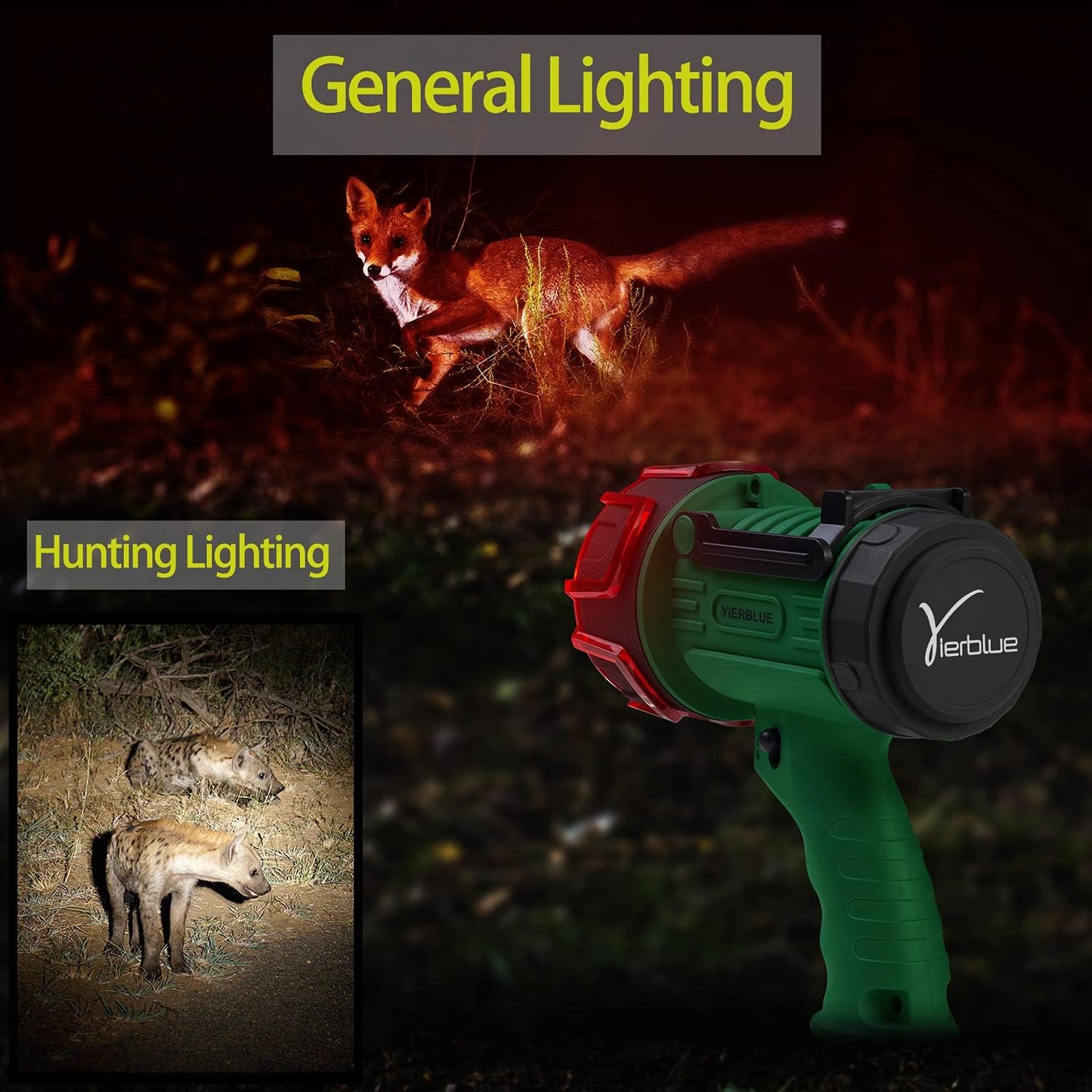 YIERBLUE Rechargeable Spotlight Flashlight, 1000,000 High Lumen LED Spotlight with 20Hrs Ultra-Long Running&10000Mah Power Bank,Ip67Waterproof Spot Lights with Red Lens(Large)