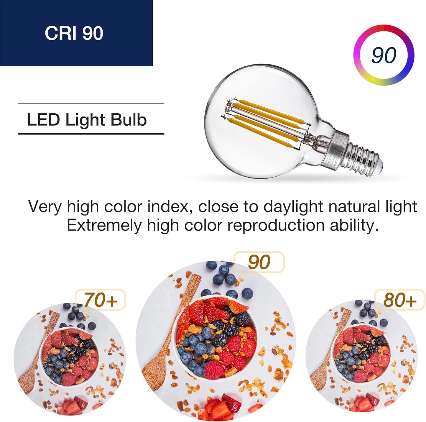 FLSNT G16.5 Dimmable LED Candelabra Bulbs 60W Equivalent, LED E12 Chandelier Light Bulbs, 550LM, CRI90, 5.5W, AC 120V, 6 Pack, 2700K Soft White