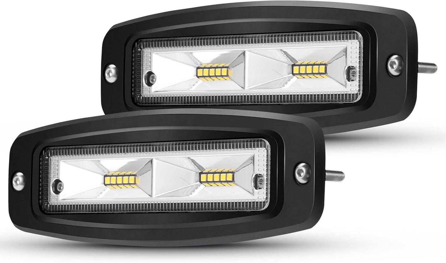 BUNKER INDUST 7" Flush Mount LED Light Pods, 2 Pcs 4800LM off Road LED Work Lights Bar Flood Spot Combo Beam Driving Fog LED Bumper Lights for Truck Golf Cart UTV ATV