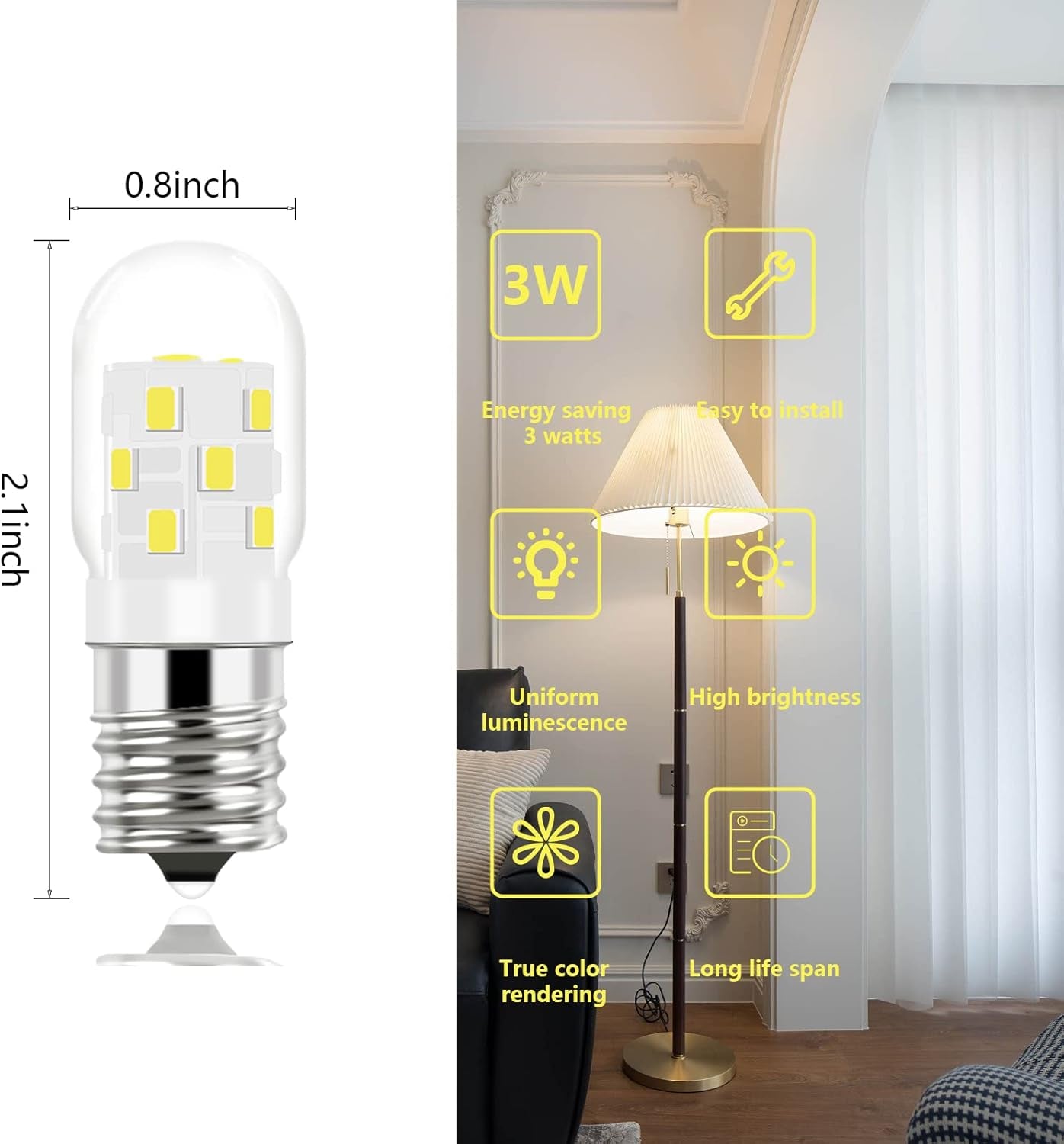 LED 8206232A Microwave Light Bulb (2 Pack) E17 LED Bulbs Replacement 8206232A Whrilpool Microwave 40W Light Bulb - 360LM Daylight White 6000K for Refrigerator Stove Range Hood