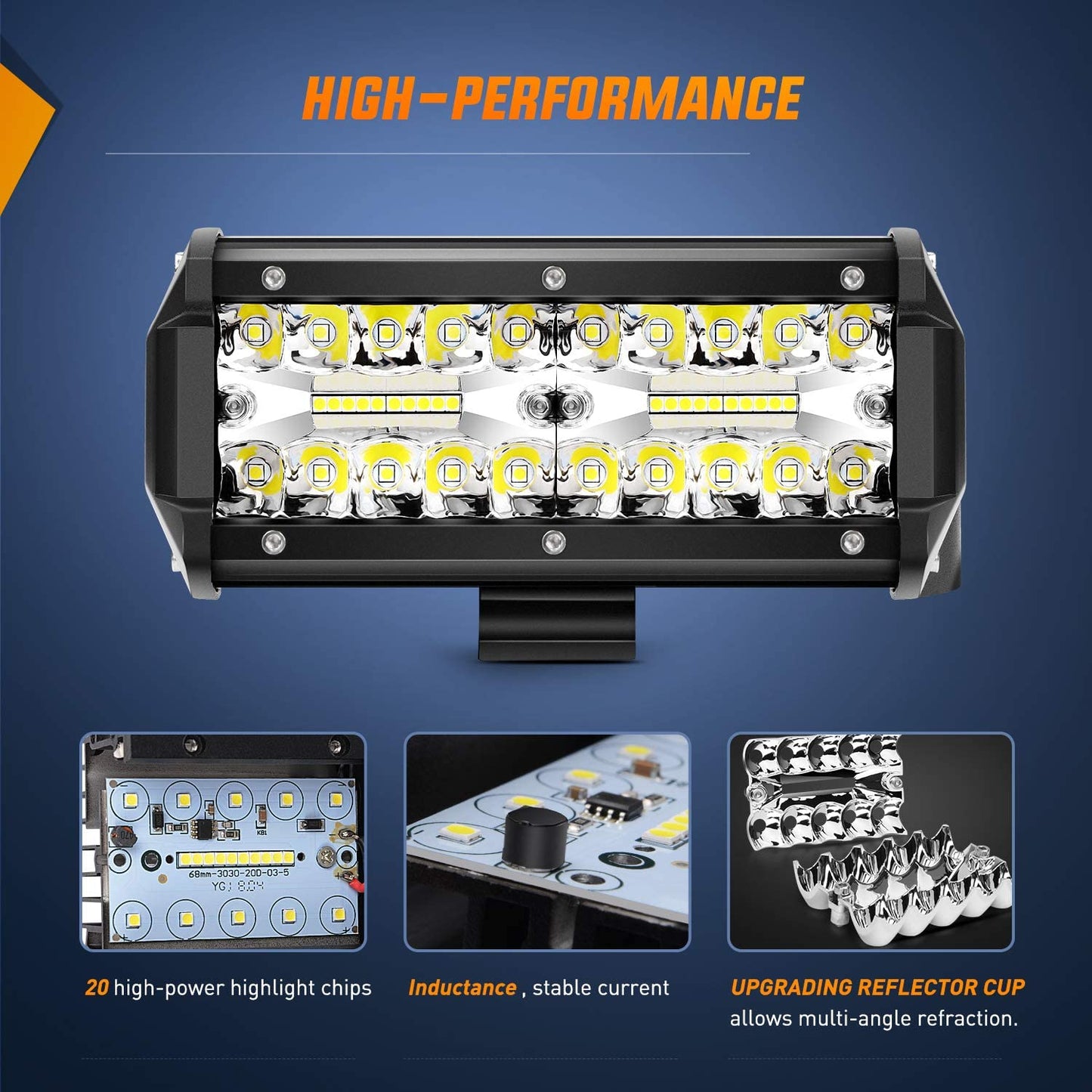 Nilight ZH303 2PCS 6.5 Inch 120W Spot & Flood Combo Driving 16AWG Wiring Harness for Led Work Light Triple Rows Off-Road Truck Car ATV SUV, 2 Years Warranty, White