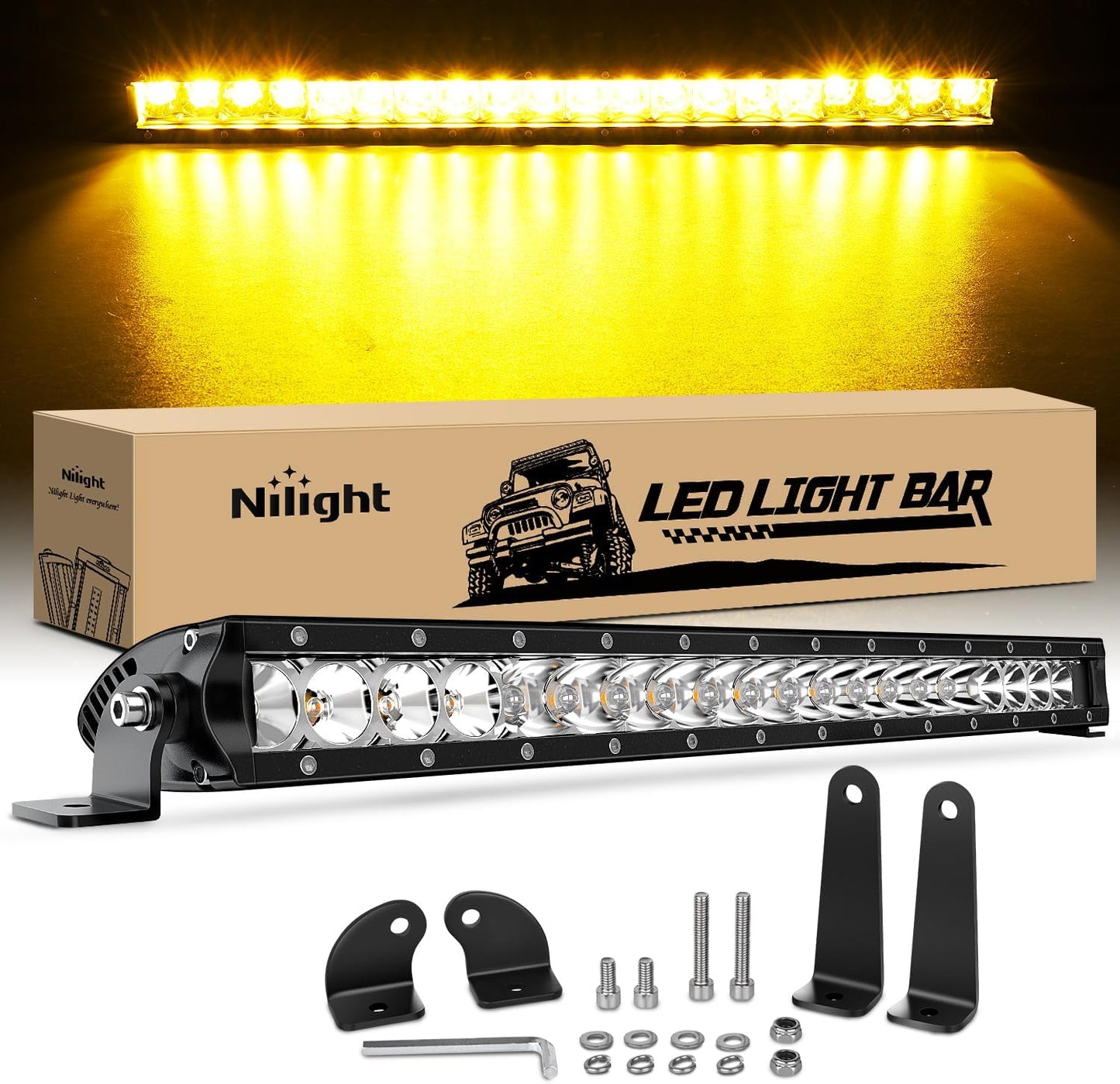 Nilight Slim LED Light Bar 21 Inch 52LED Single Row Spot Flood Combo Fog Light Driving Light Work Light Roof Bumper Lamp Offroad Light for 4X4 Trucks SUV ATV UTV