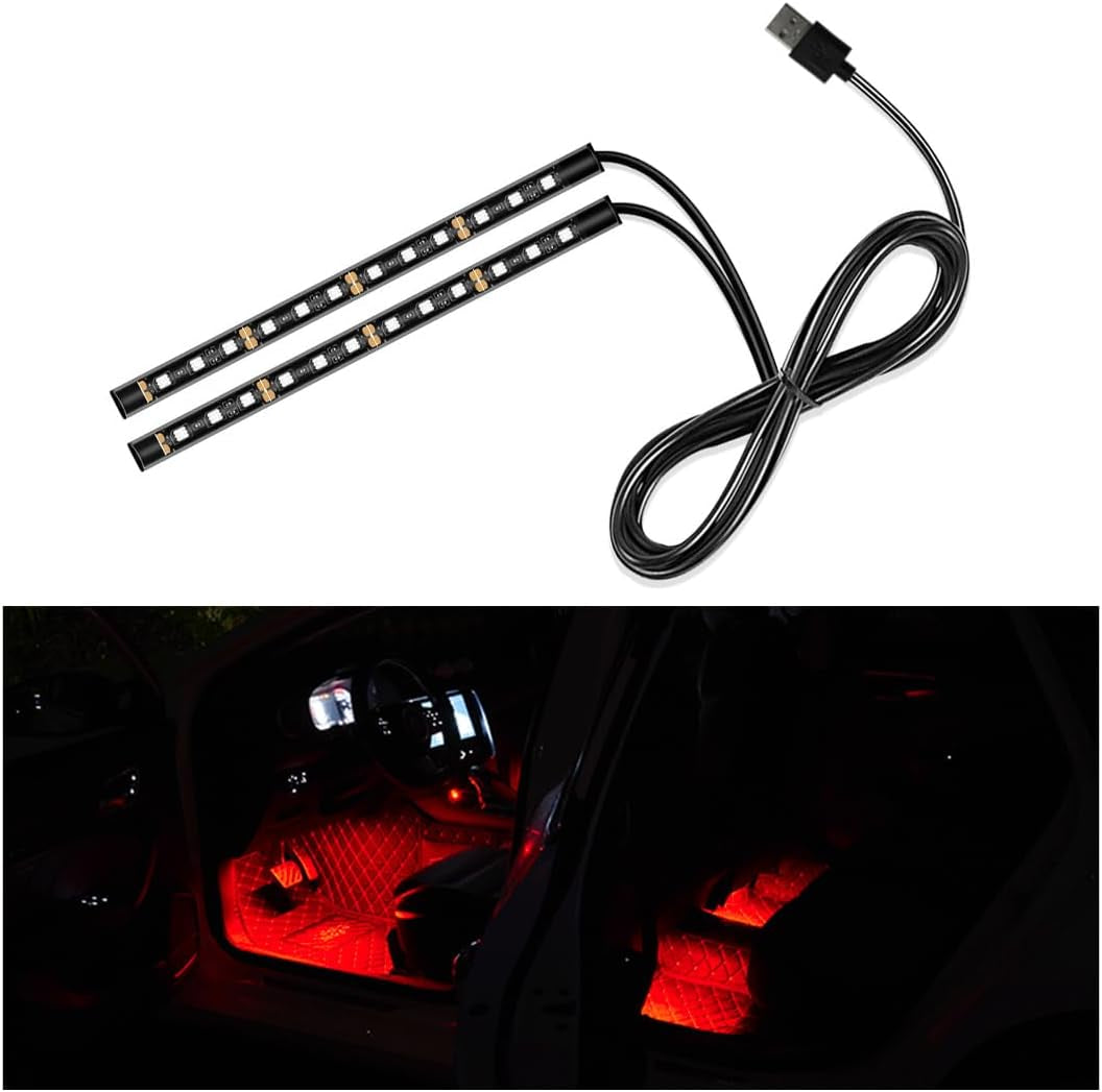 Car LED Strip Light, 24 LED Auto Interior under Dash Atmosphere Lights with USB Port, Vehicle Decor Lamp Ambient Night Light Strip Lighting Kit, Universal Car Accessories (White)