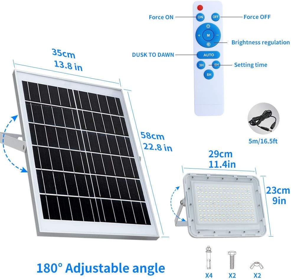 300W LED Solar Flood Lights,24000Lumens Street Flood Light Outdoor IP67 Waterproof with Remote Control Security Lighting for Yard, Garden, Gutter, Swimming Pool, Pathway, Basketball Court, Arena