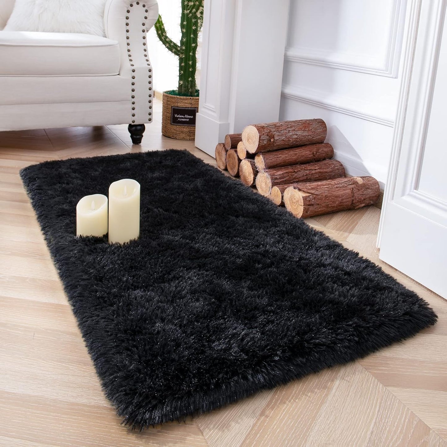 Chicrug Soft Runner Rugs for Bedroom Living Room Plush Fluffy Rug 2X6 Feet, Shag Furry Area Rug Carpet Non Shedding for Nursery Children Kids Girls Room Home Decorative, Grey