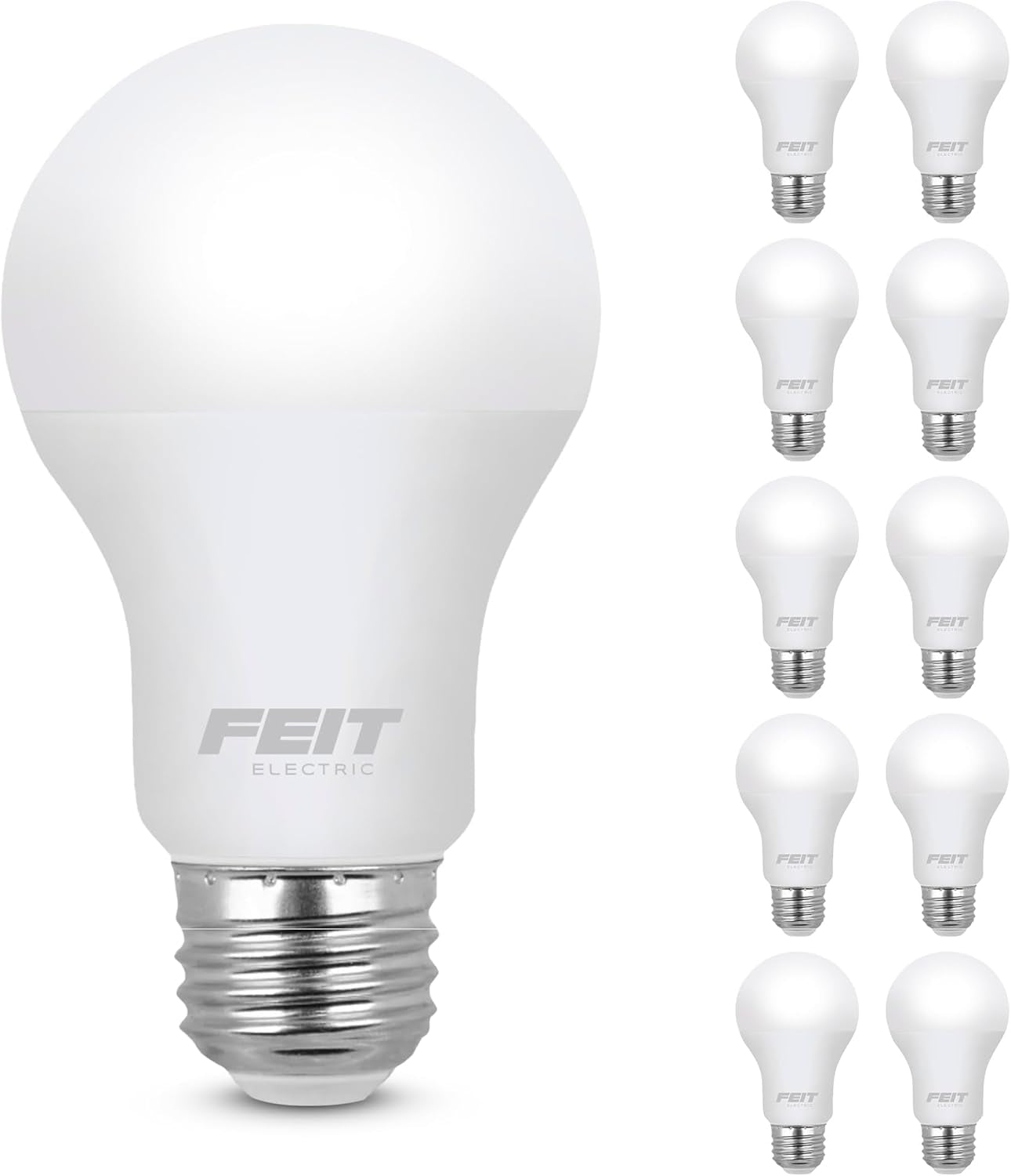 Feit Electric A19 LED Light Bulbs, 60W Equivalent, Non-Dimmable, 800 Lumens, E26 Standard Base, 2700K Soft White, 80 CRI, 10 Year Lifetime, Energy Efficient, 4 Pack, A800/827/10KLED/4