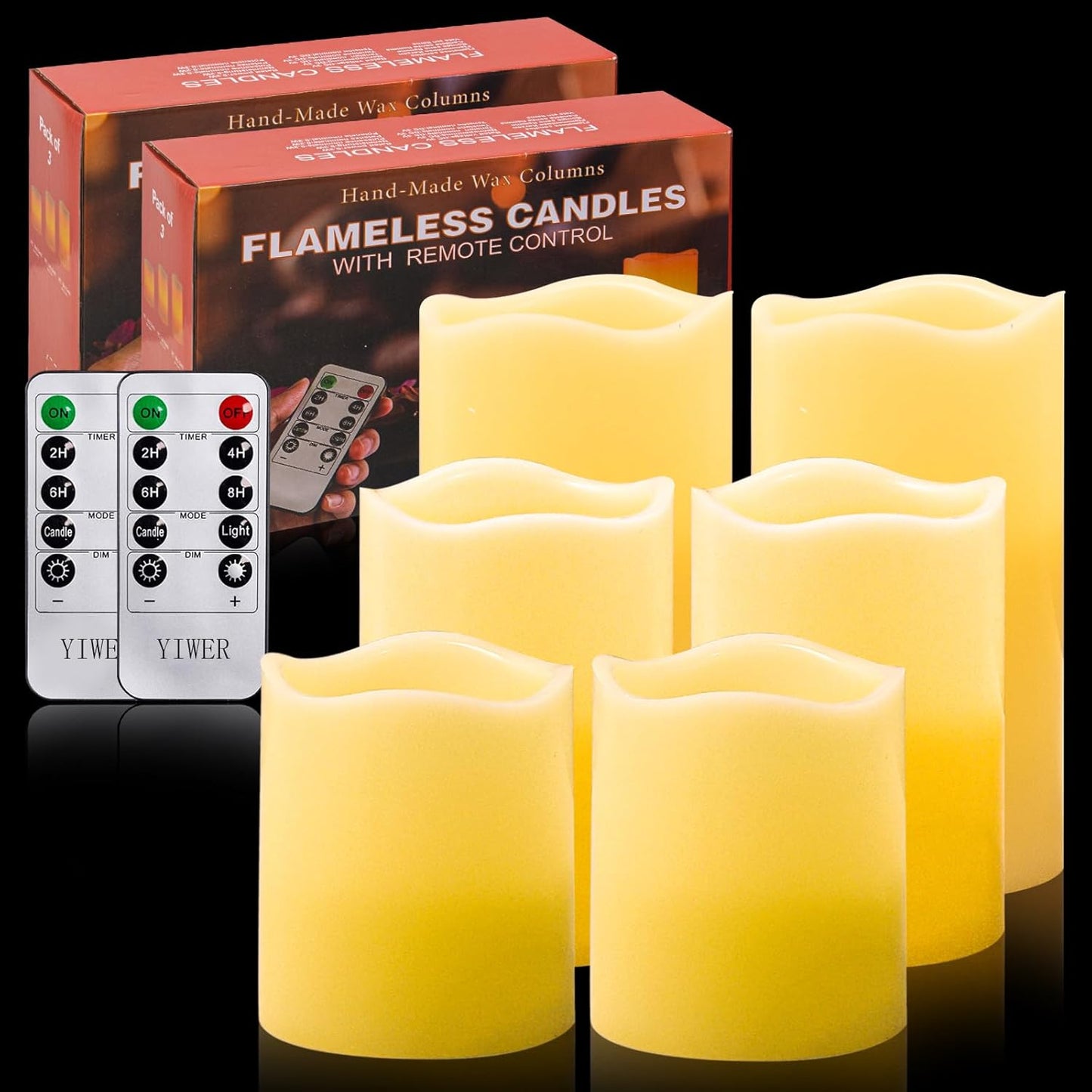 Battery Operated Flameless Candles: Remote Control LED Electric Set of 3 H4”5”6”D2.2” Ivory Real Wax Pillar Flickering Candle with Timer Home Halloween Christmas Gift Deco Ivory Classic Style