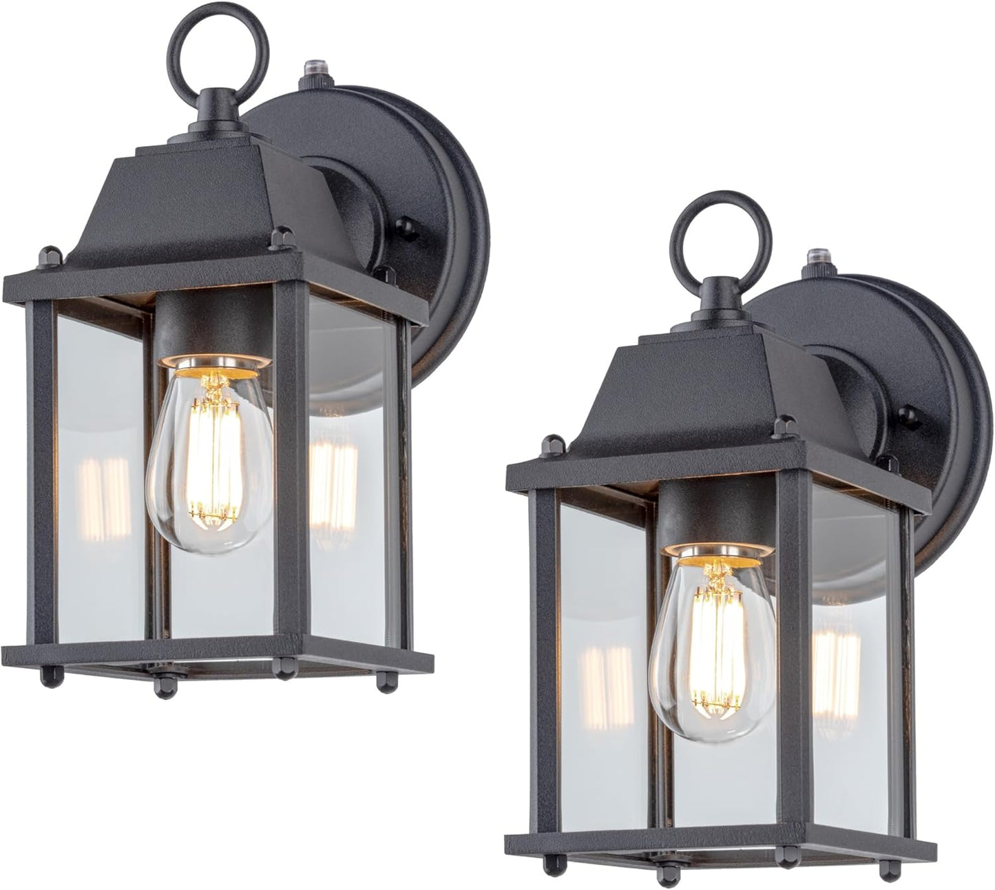 Lit-Path Outdoor Wall Lantern, Wall Sconce as Porch Lighting Fixture, E26 Base, Aluminum Housing plus Glass, Water-Proof and Outdoor Rated, ETL Qualified, 1-Pack, Black