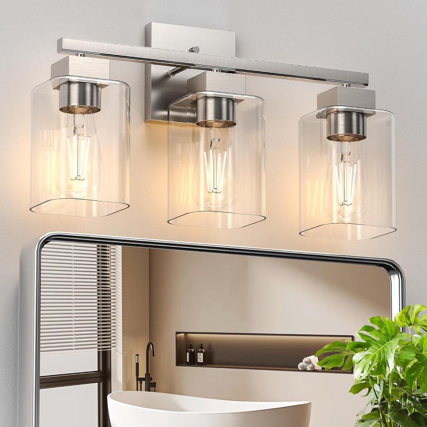 Espird 3 Light Brass Gold Vanity Light - Brushed Gold Bathroom Light Fixtures Square Design & UL Certification, Square Vintage Bathroom Light Fixtures over Mirror for Bathroom & Restroom & Bedroom