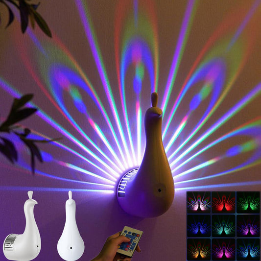 Peacock Light,Peacock Wall Light,Peacock Projection Desk Lamp,7 Color Ambient Peacock Projection Nightlight,Usb Charging Rainbow Projection Night Light,Decorative Remote Control Night Light