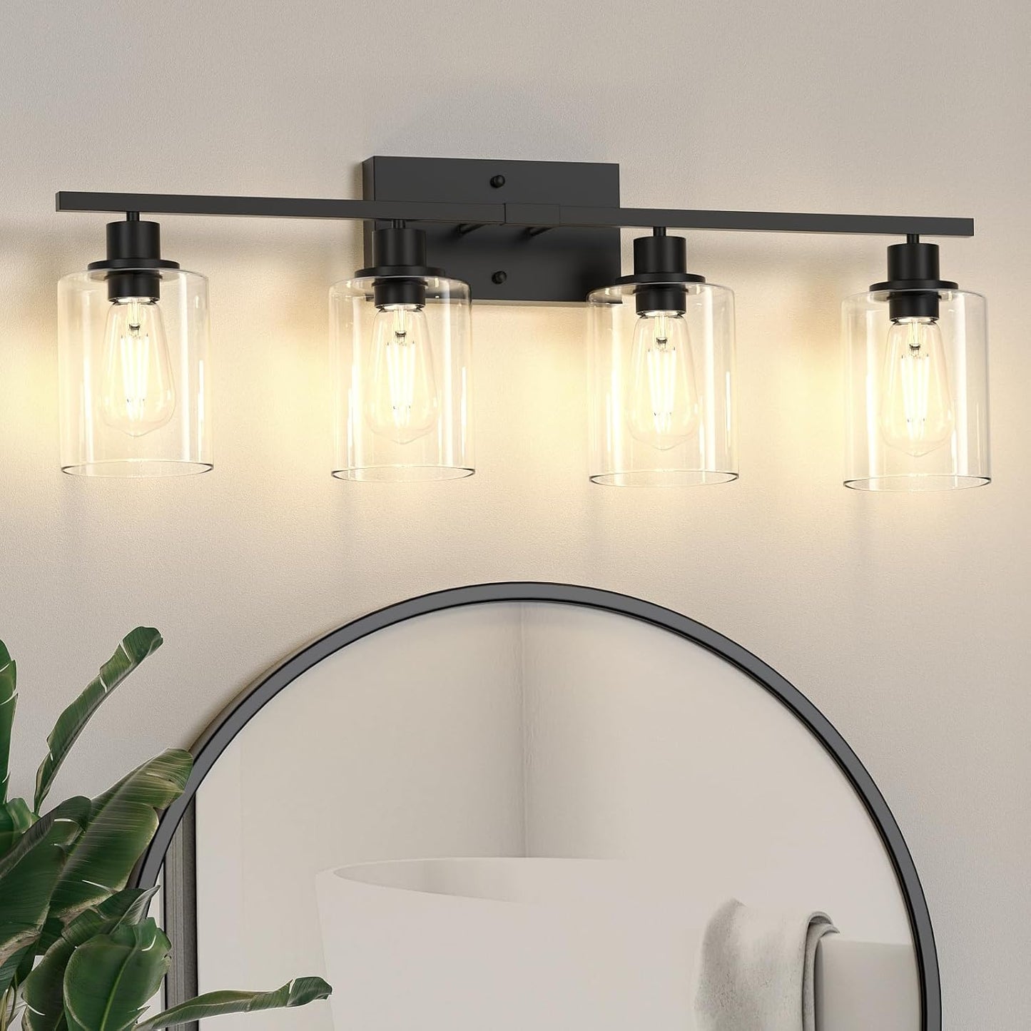 Asnxcju 2-Light Black Bathroom Light Fixture, Vanity Light over Mirror with Clear Glass Shade, Bathroom Wall Sconces Lighting for Bedroom, Living Room, Hallway, E26 Base (Bulbs Not Included)