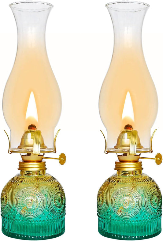 2 Pieces Large Chamber Oil Lamps, Glass Clear Color Kerosene Lamps for Indoor Use Home Decorative Hurricane Lamp Oil Lantern 11" Vintage Oil Lamp for Tabletop Decor Lighting