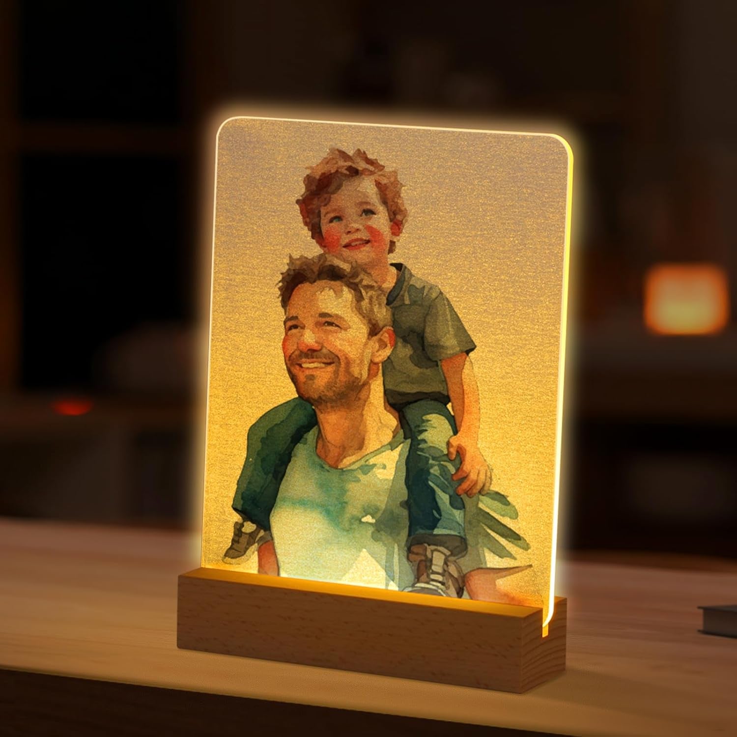 PYD Life 4 Pack Sublimation LED Acrylic Photo Frames Night Lights Blanks 6" X 8" with Warm Color Light,With Wood Stand for Heat Press Machine Printing
