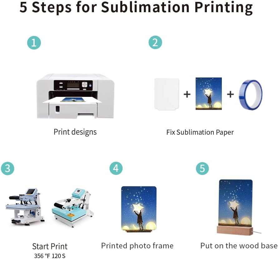 PYD Life 4 Pack Sublimation LED Acrylic Photo Frames Night Lights Blanks 6" X 8" with Warm Color Light,With Wood Stand for Heat Press Machine Printing