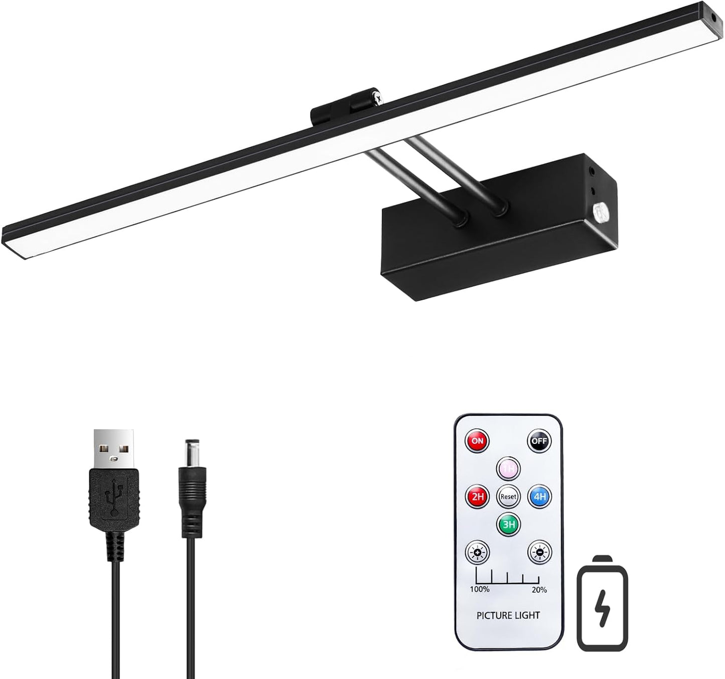 5200Mah Picture Light, Battery Operated Picture Lights for Wall, 16" Remote LED Art Light with Timer for Paintings, Dimmable Metal Painting Light for Display, Gallery (Gold)