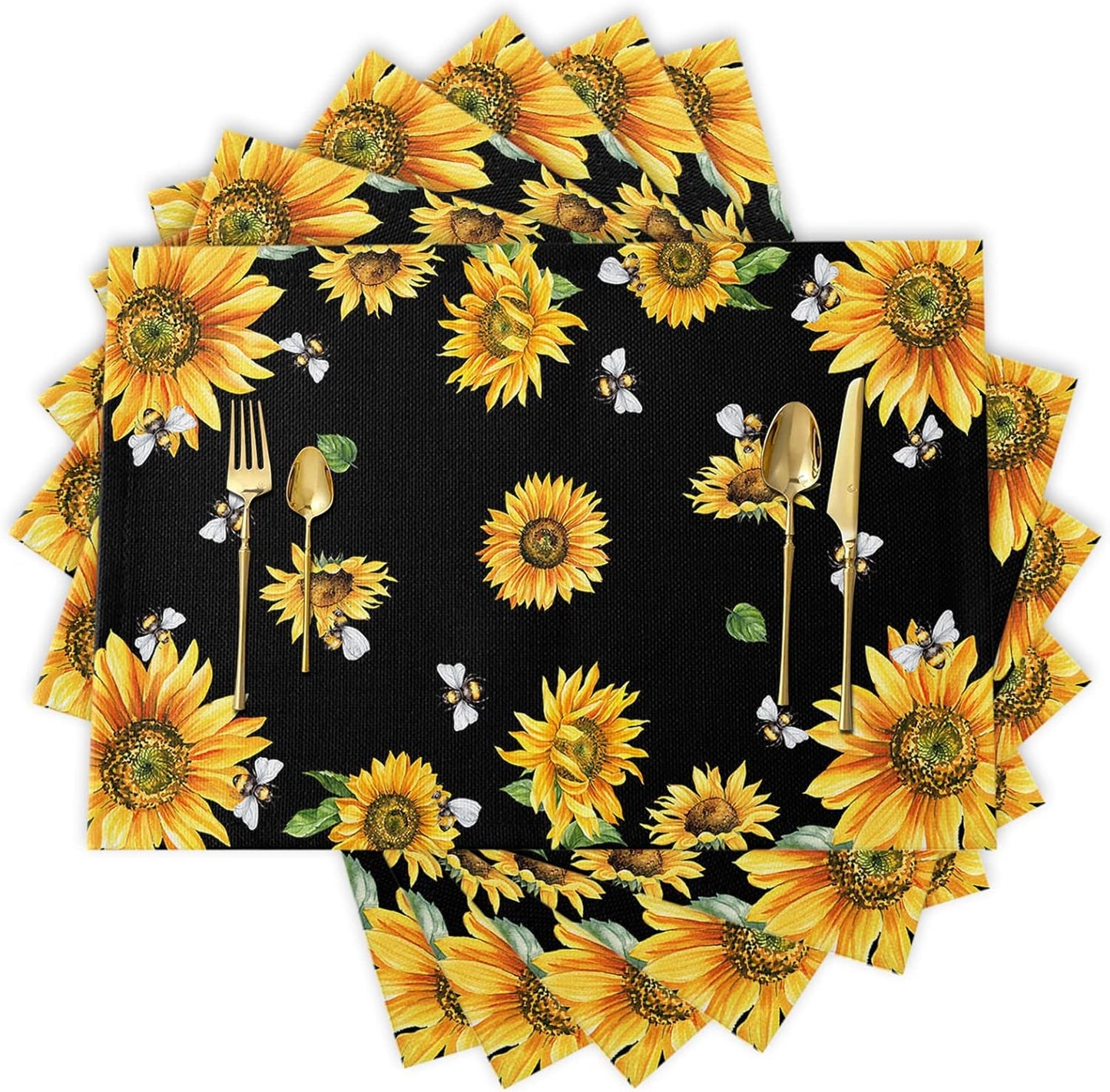 Sunflower Placemats, Red Truck Placemats for Dining Table, Farmhouse Decor Floral Placemats Set of 6, Heat-Resistant Washable Place Mats, Kitchen Table Mats for Party Sunflower Kitchen Decor Placemats