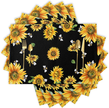 Sunflower Placemats, Red Truck Placemats for Dining Table, Farmhouse Decor Floral Placemats Set of 6, Heat-Resistant Washable Place Mats, Kitchen Table Mats for Party Sunflower Kitchen Decor Placemats