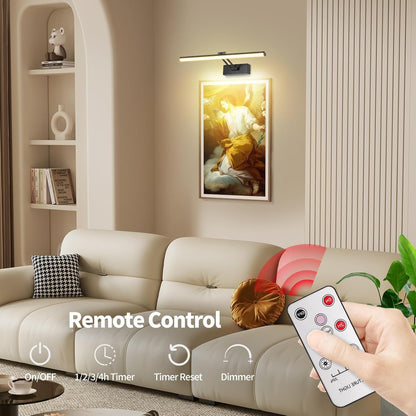 5200Mah Picture Light, Battery Operated Picture Lights for Wall, 16" Remote LED Art Light with Timer for Paintings, Dimmable Metal Painting Light for Display, Gallery (Gold)