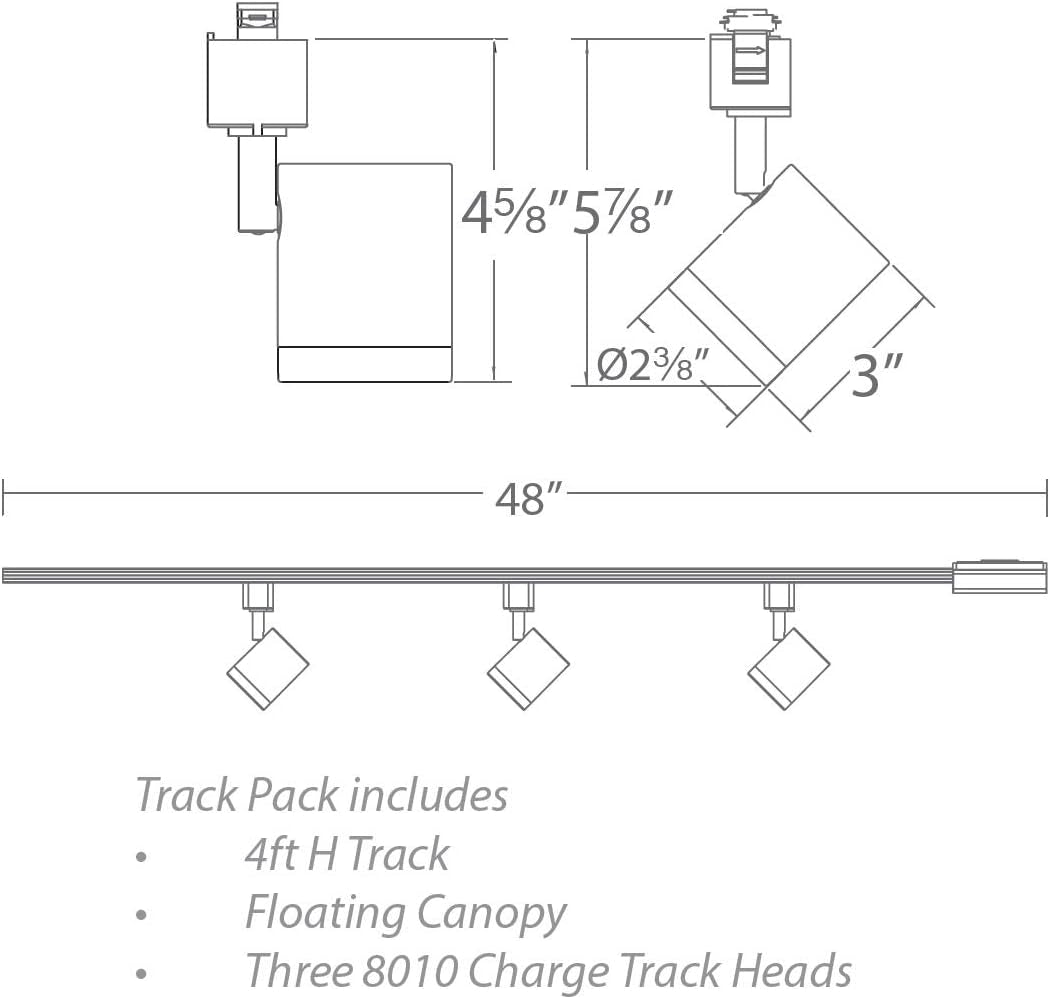 WAC Lighting, Charge LED 10W Energy Star 3 Light Track Kit with Floating Canopy Feed and 4Ft Track with End Caps 3000K in Brushed Nickel