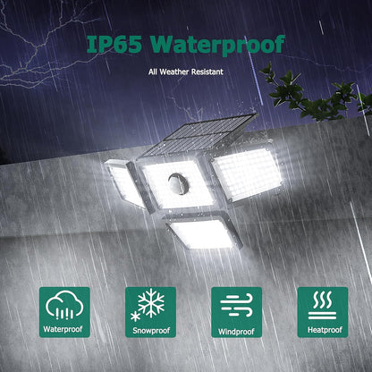 3000LM Solar Lights Outdoor, 4 Adjustable Heads Solar Motion Sensor Lights with 283 LED, IP65 Waterproof Solar Security Wall Lights, Remote Control Flood Lights for Graden, Outside, Backyard 2 Pack