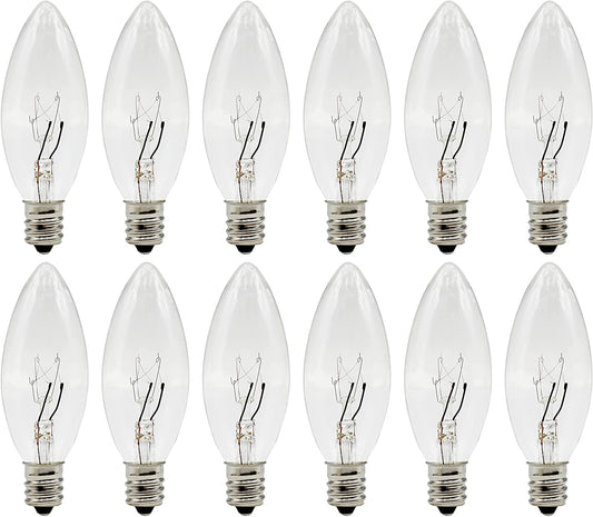 Creative Hobbies® Replacement Light Bulbs for Electric Candle Lamps, Window Candles, & Chandeliers - 7 Watt Candelabra (E12), Clear Incandescent, Steady Burning, 120V 7W Bulb - Pack of 12