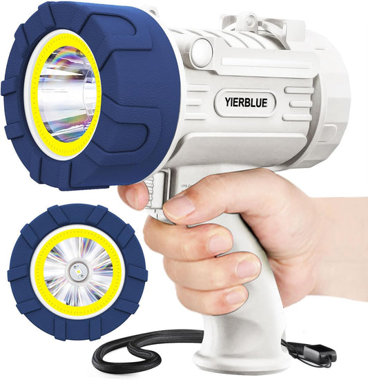 YIERBLUE Rechargeable Spotlight Floodlight Combo 1000,000 Lumen LED, IP67 Waterproof Spot Light COB Flood Light, Impact Resistant Handheld Spotlight with Foldable Stand and Detachable Red Len