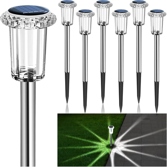 Solar Lights Outdoor - IP65 Waterproof Solar Pathway Lights Stainless Steel Outdoor Solar Lights for Yard Patio Lawn Walkway and Landscape Cool White (6 Pack)