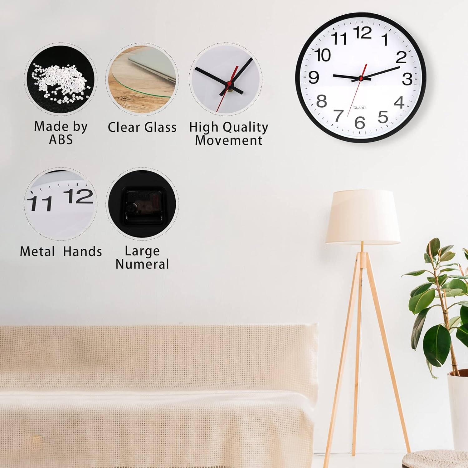 Wall Clock, Modern 10Inch Non Ticking Small Analog Clock,Small Clocks Battery Operated, Silent Modern Clock,For Living Room Decor Office, Home,Black,1Pack