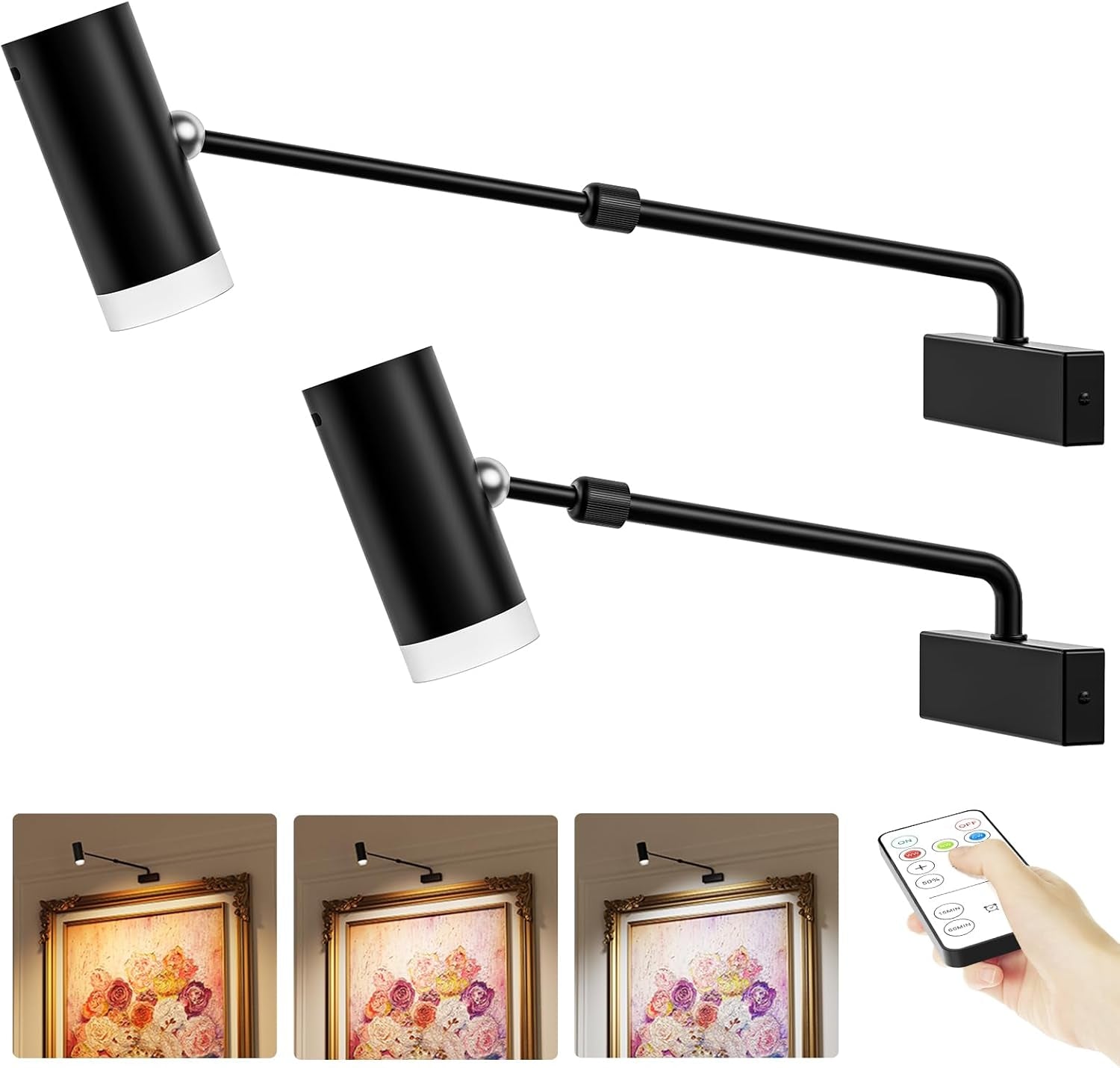 PESUTEN Battery Operated Picture Light, Adjustable Length Wireless Art Light for Paintings CCT Dimmable Rechargeable Picture Light with Remote Control for Gallery Reading Dartboard Bathroom