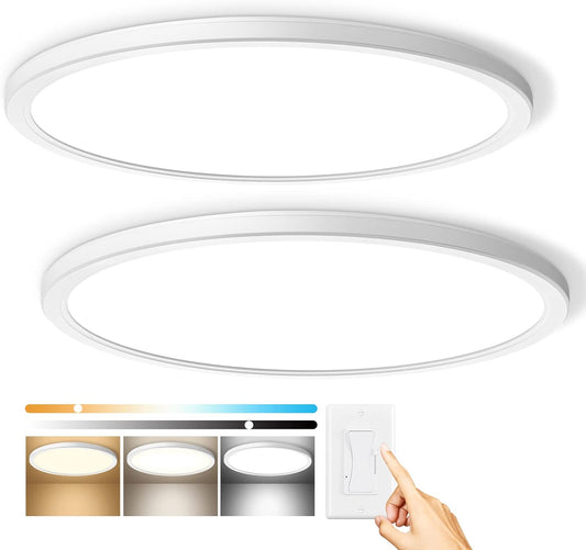 Super Slim 3200LM 12Inch LED Ceiling Lights Flush Mount, Dimmable 3000K 4500K 6000K CCT, Low Profile Surface Mount Light Fixtures, 24W Thin Flat LED Panel Lights for Bedroom Bathroom Kitchen, 2 Packs