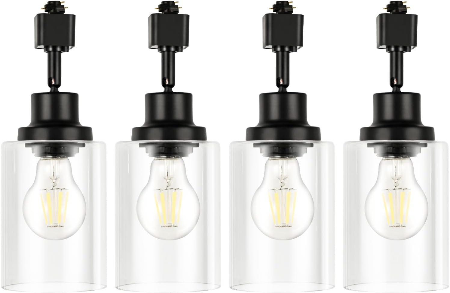 Vanoopee H Type Track Lighting Heads E26 Track Light Ceiling Modern for Kitchen, Compatible with H Track Lighting Rail System, Gold Track Lighting Fixtures with Glass Lamp Shade, 4 Pack, No Bulbs