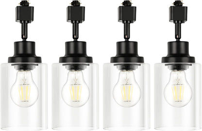 Vanoopee H Type Track Lighting Heads E26 Track Light Ceiling Modern for Kitchen, Compatible with H Track Lighting Rail System, Gold Track Lighting Fixtures with Glass Lamp Shade, 4 Pack, No Bulbs