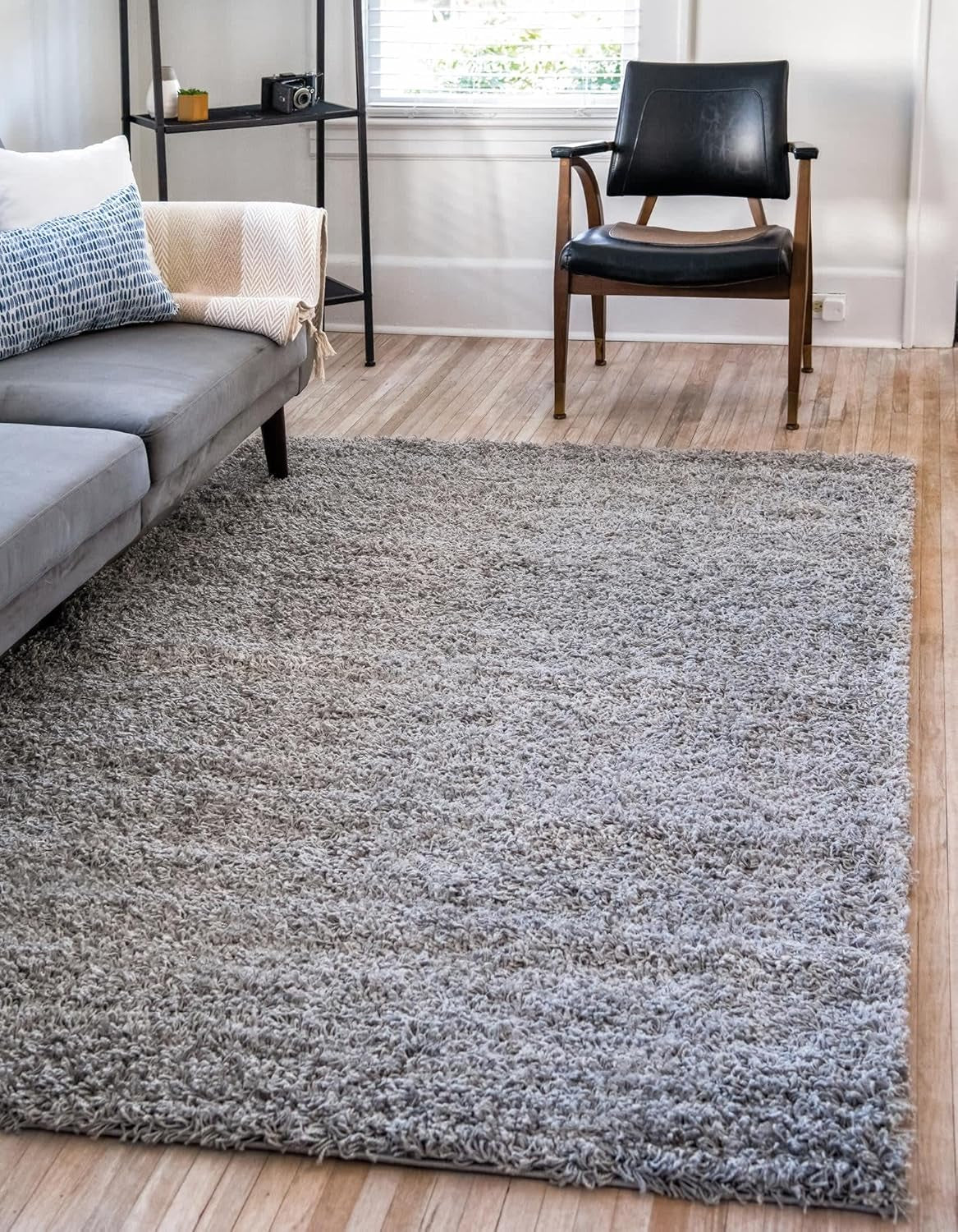 Unique Loom Solid Shag Collection Area Rug (8' X 11' Rectangle Cloud Gray)