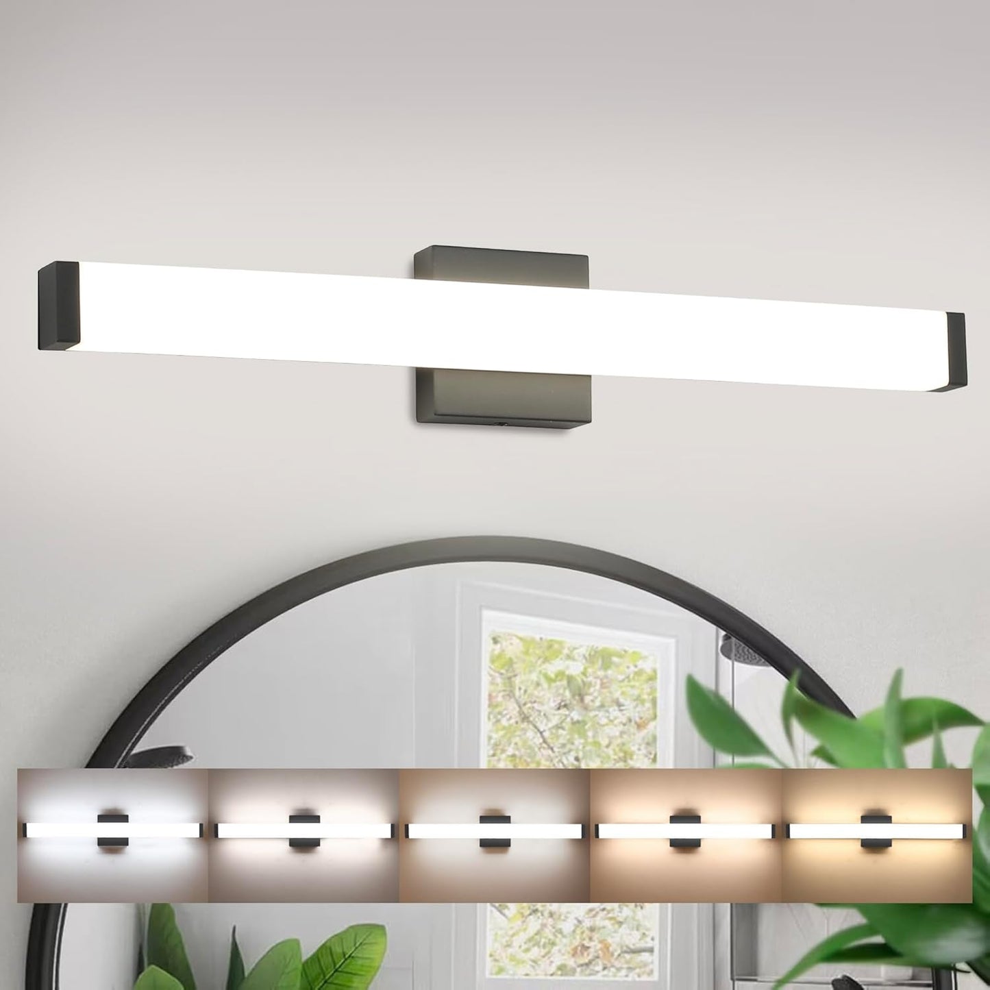 Bathroom Vanity Light Brushed Nickel Square LED 24 Inch 14W 4000K Natural White Light Wall Bar Lighting Fixtures over Mirror (Matte Black, 24In)