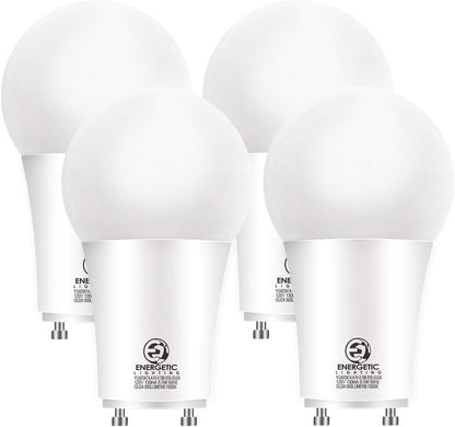 Energetic LED GU24 Light Bulbs, A19 Shape, 60 Watt Equivalent (8.5W), 2700K Soft White, 800 Lumens, Non-Dimmable, 2 Prong Twist and Lock Base, UL Listed, 4 Pack