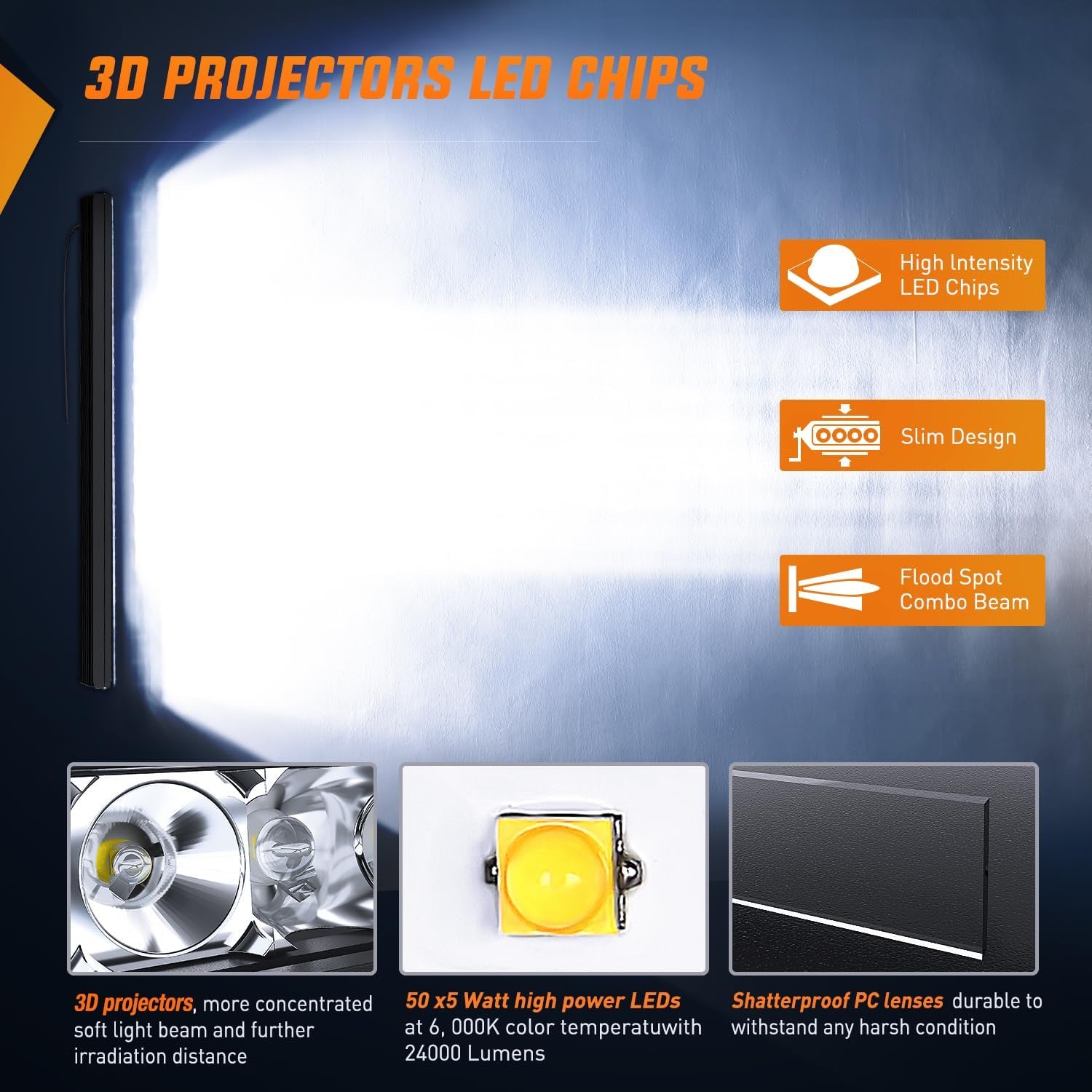 Nilight - 40007C-A 51Inch 250W Super Slim Spot Flood Combo Bar Driving Fog Single Row off Road LED Lights-2 Style Mounting Brackets, White