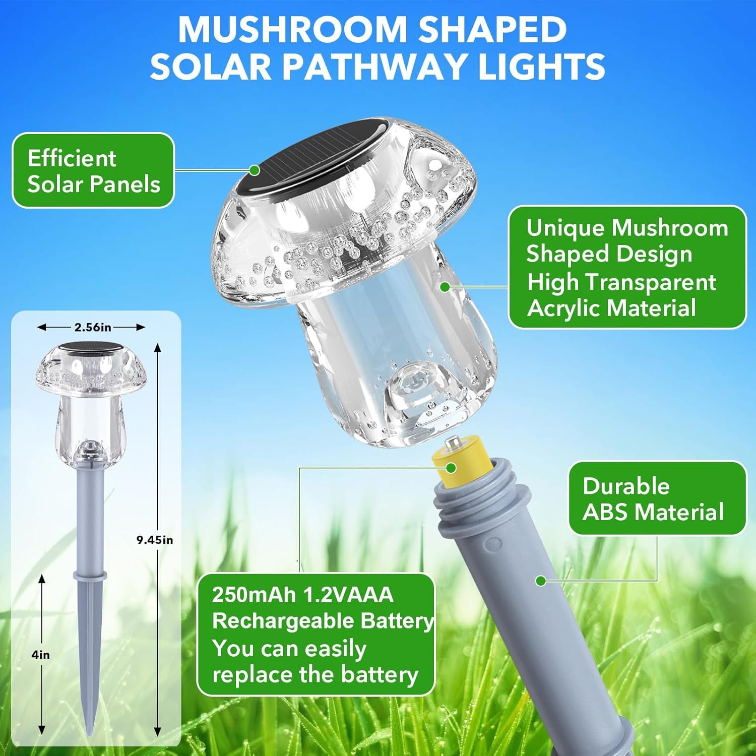 Solar Lights Outdoor, 8 Pack Solar Pathway Lights Outdoor, Solar Powered LED Mushroom Solar Garden Lights, Outdoor Solar Lights for Yard, Landscape, Path, Patio, Outside,Driveway,Backyard (Warm White)