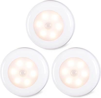 STAR-SPANGLED 3 Pack 2.8” Motion Sensor Lights Indoor AAA Battery Operated, Stick on LED Puck Light for Stairs, under Cabinet, Closet, Warm White