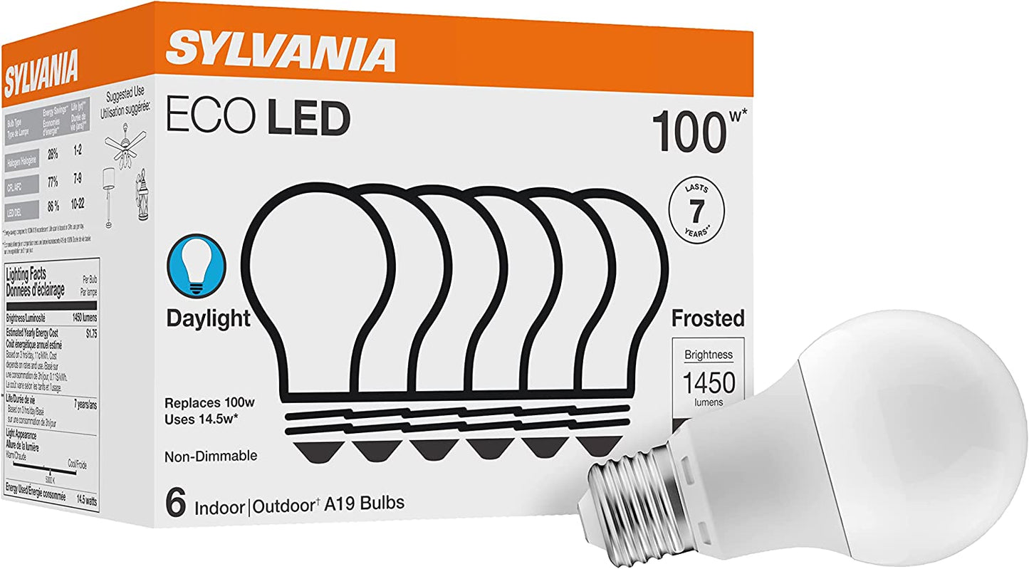 SYLVANIA ECO LED B10 Light Bulb, 40W=2.5W, 7 Year, 300 Lumens, Non-Dimmable, Clear, 2700K, Soft White - 6 Pack (40878)
