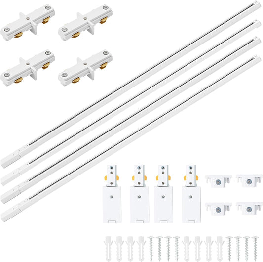H Track Lighting Rails 13FT H Type Track Rails Kit with End Caps and Live End Feed Connector, Compatible with Single Circuit 120V H Style Track System and Track Heads, White