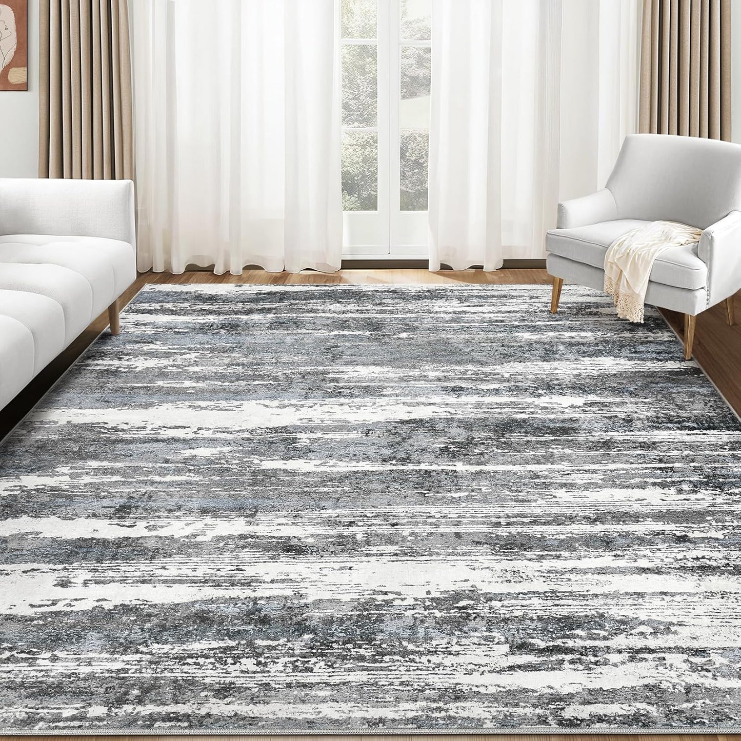 Area Rugs for Living Room: 9X12 Abstract Washable Rug Modern Neutral Large Soft Stain Resistant Non-Slip Backing Machine Table for Bedroom Dining Room Indoor Home Office Carpet - Gold Brown