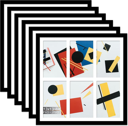 4X6 Picture Frame Collage, Display 6 4X6 Picture Collage or 13X13 Photo Only without Mat, Light Weight and High Transparent Frame for Wall - 1 Pack/Black/6-Openings