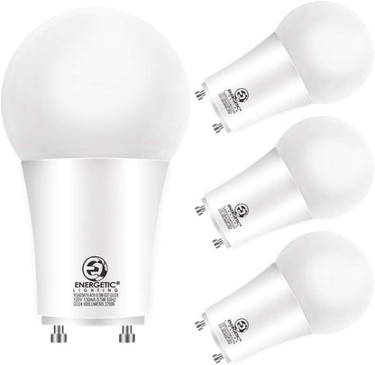 Energetic LED GU24 Light Bulbs, A19 Shape, 60 Watt Equivalent (8.5W), 2700K Soft White, 800 Lumens, Non-Dimmable, 2 Prong Twist and Lock Base, UL Listed, 4 Pack